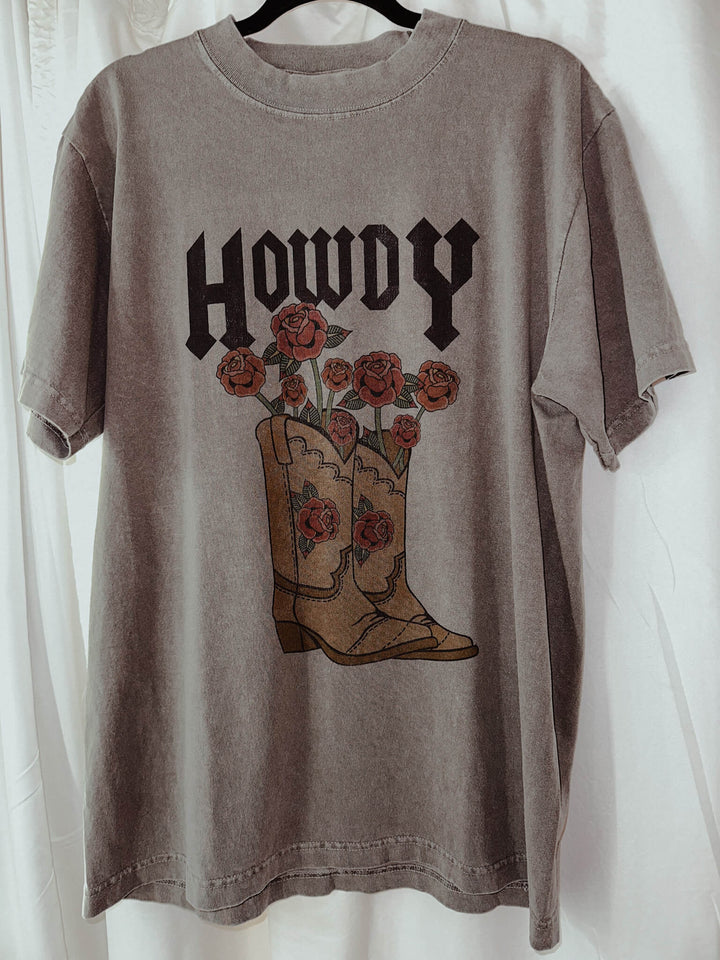 Howdy Pigment Dye Oversized Graphic Tee - Shirts & Tops