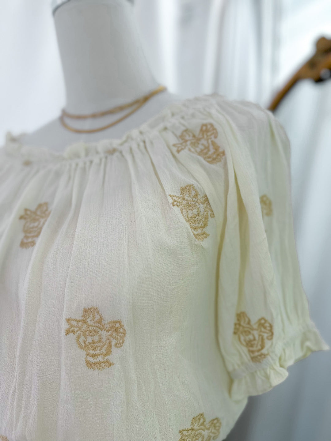 Ivory Embroidered Off Shoulder Blouse