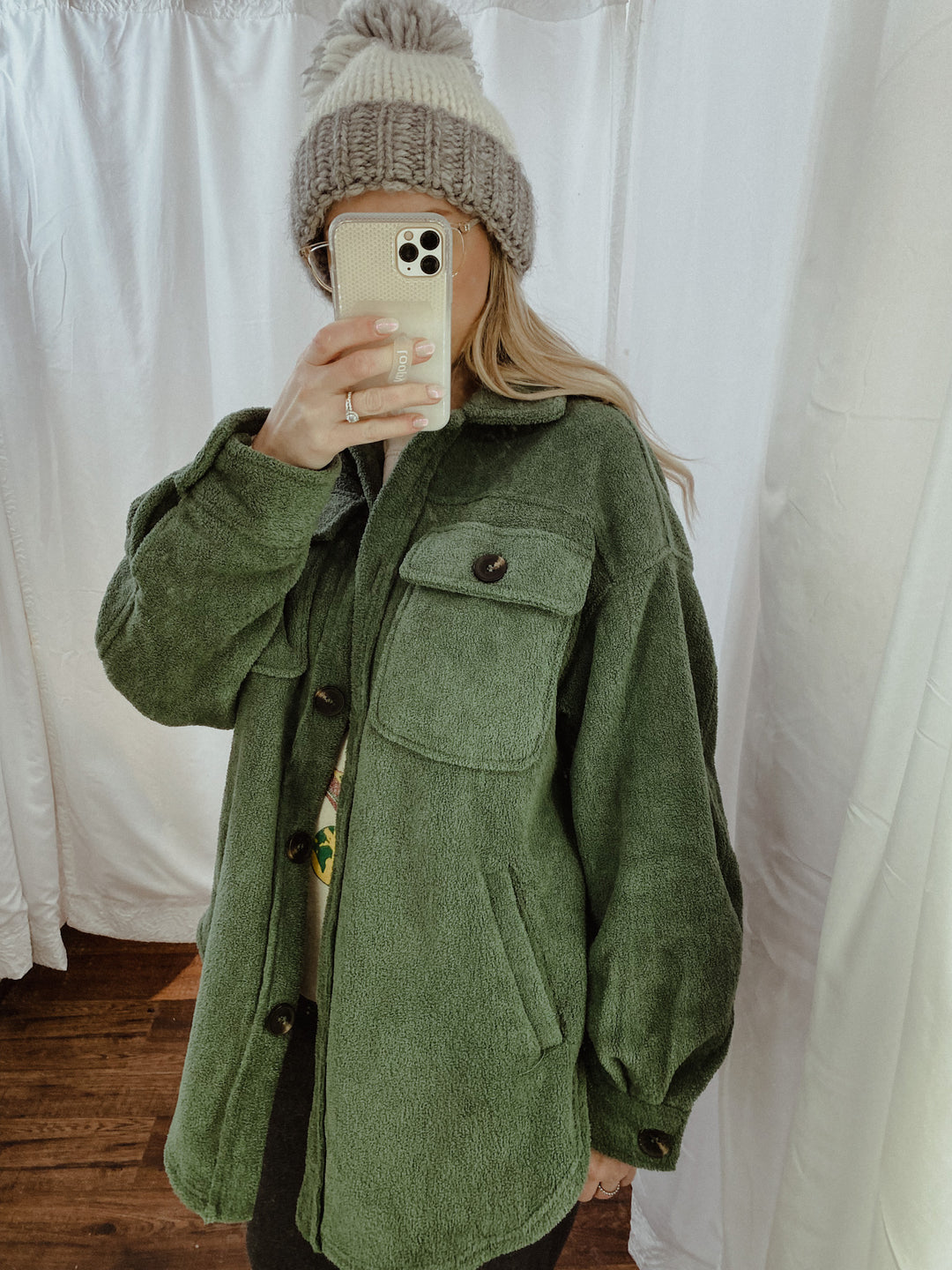 Deep Green Pocketed Teddy Jacket