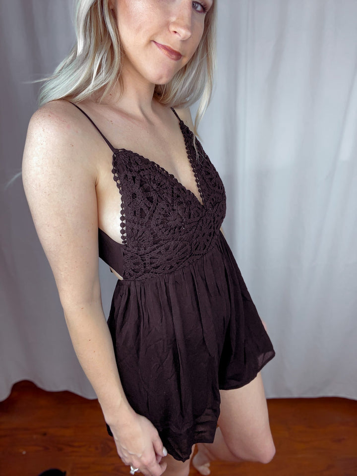 Into the Night Black Lace Inset Romper - Rompers