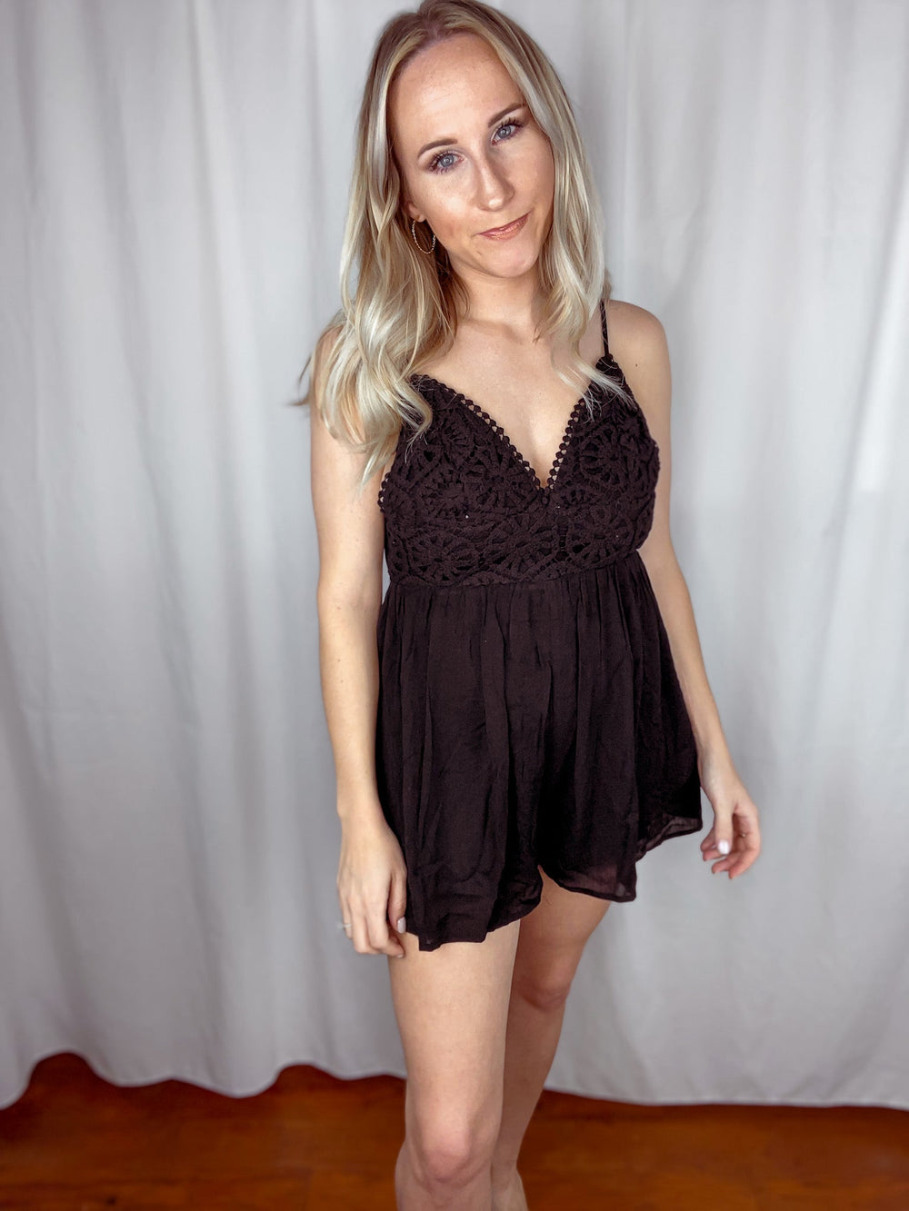 Into the Night Black Lace Inset Romper - Rompers