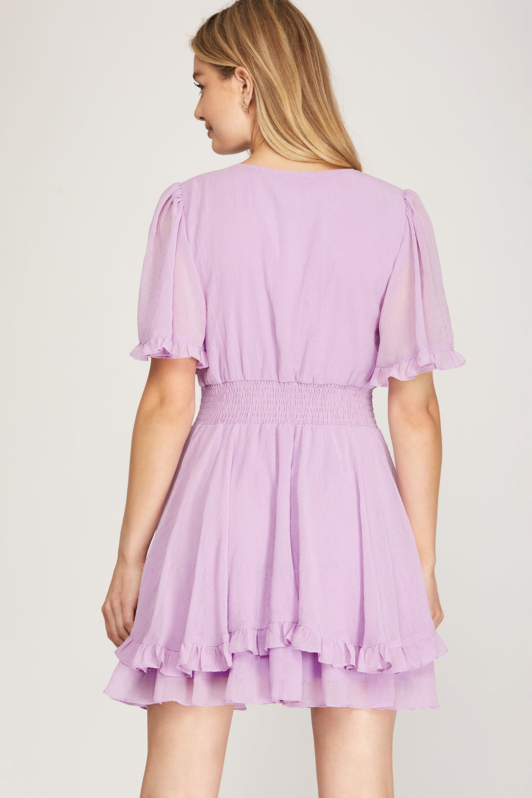 Lavender Flutter Sleeve Smocked Mini Dress - Dress