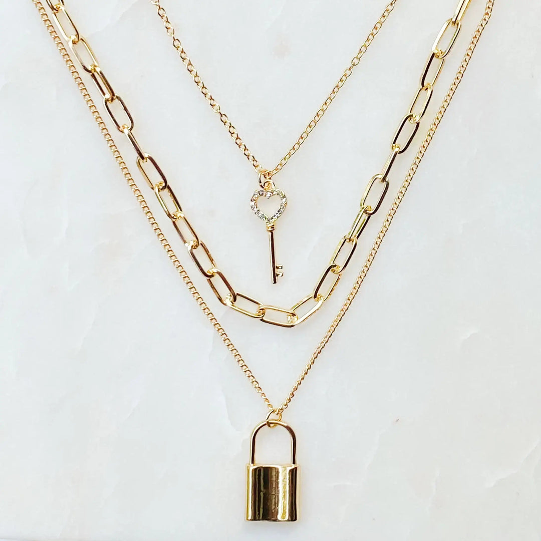 Layered Locket & Key Necklace - Jewelry