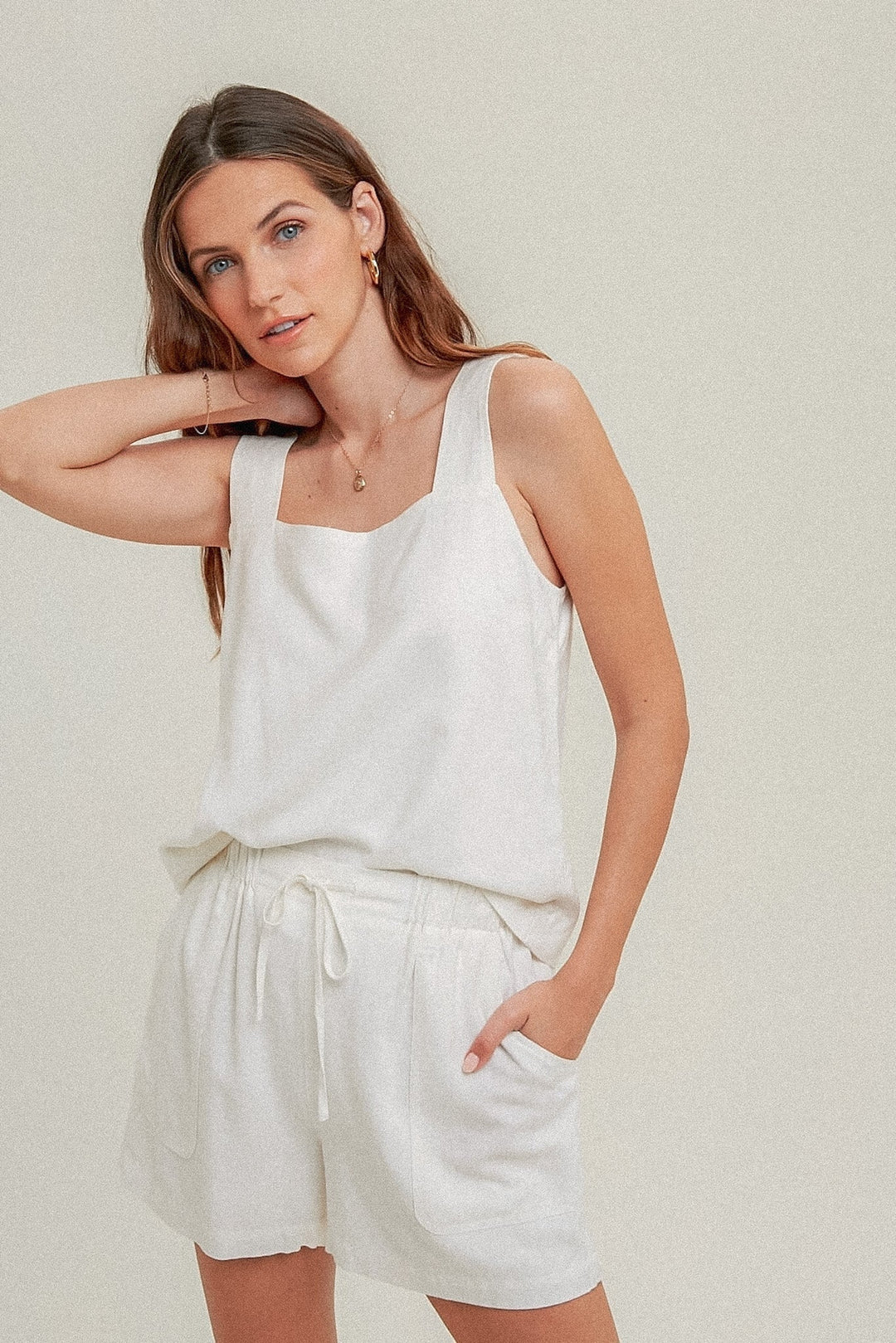 Linen Square Neck Top - Shirts & Tops