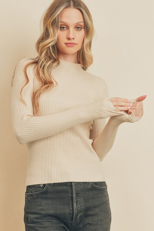 Long Sleeve Mock Neck Sweater - Shirts & Tops