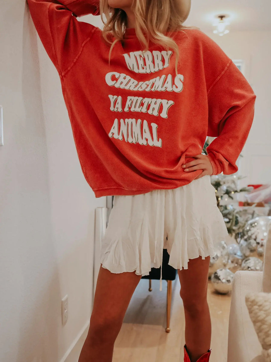 Merry Christmas Ya Filthy Animal Corded Crewneck Sweatshirt - Sweatshirt
