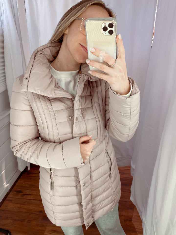 Moto Knee Length Puffer Coat - Coats & Jackets