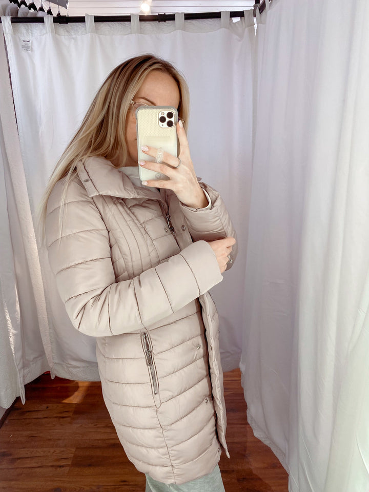 Moto Knee Length Puffer Coat - Coats & Jackets