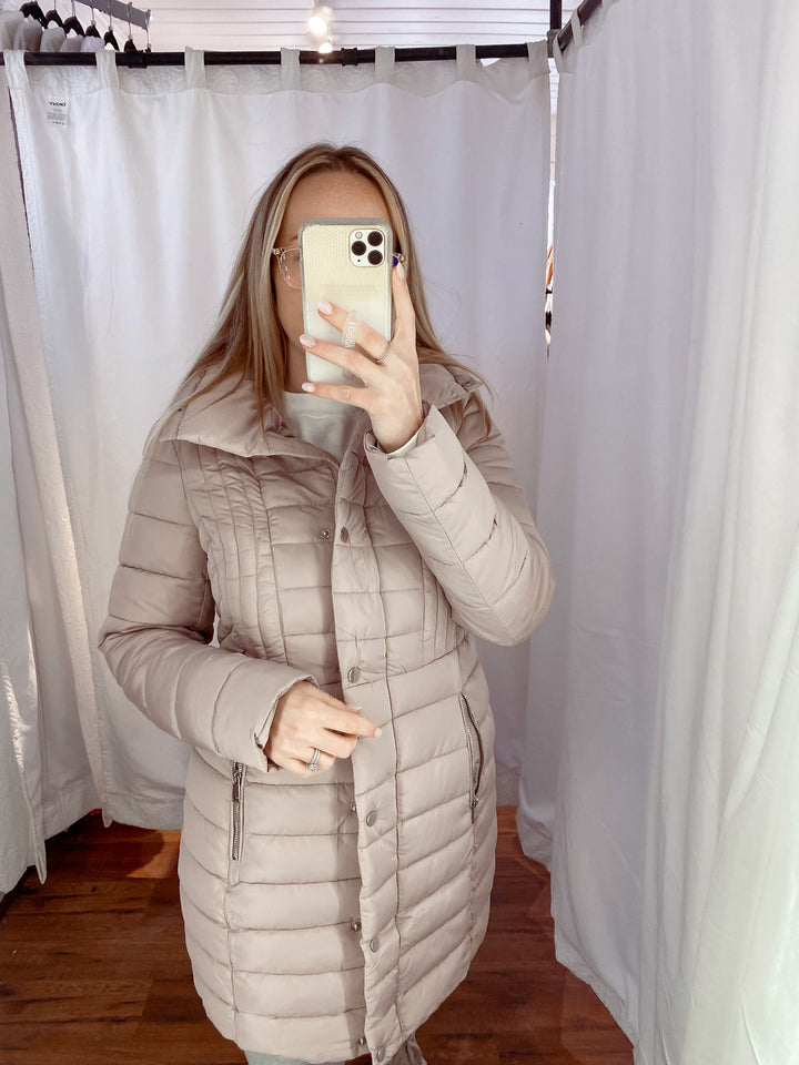 Moto Knee Length Puffer Coat - Coats & Jackets