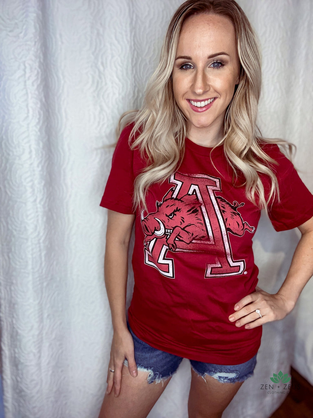 Red Hog Running Through A - Collegiate Arkansas Tee - Tops