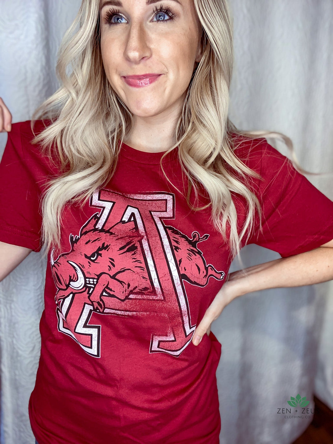 Red Hog Running Through A - Collegiate Arkansas Tee - Tops