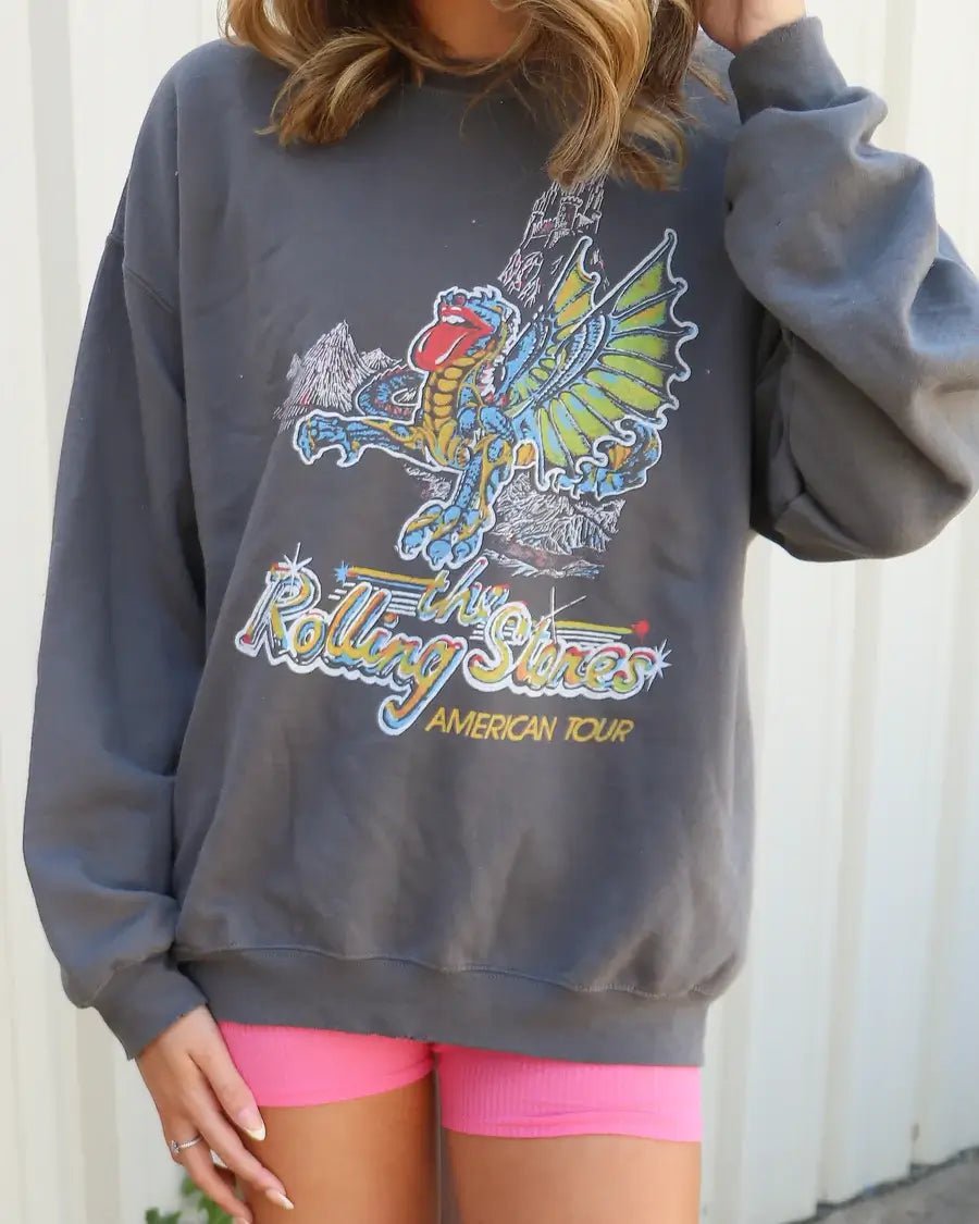 Rolling Stones American Dragon Tour Charcoal Thrifted Sweatshirt - Sweater
