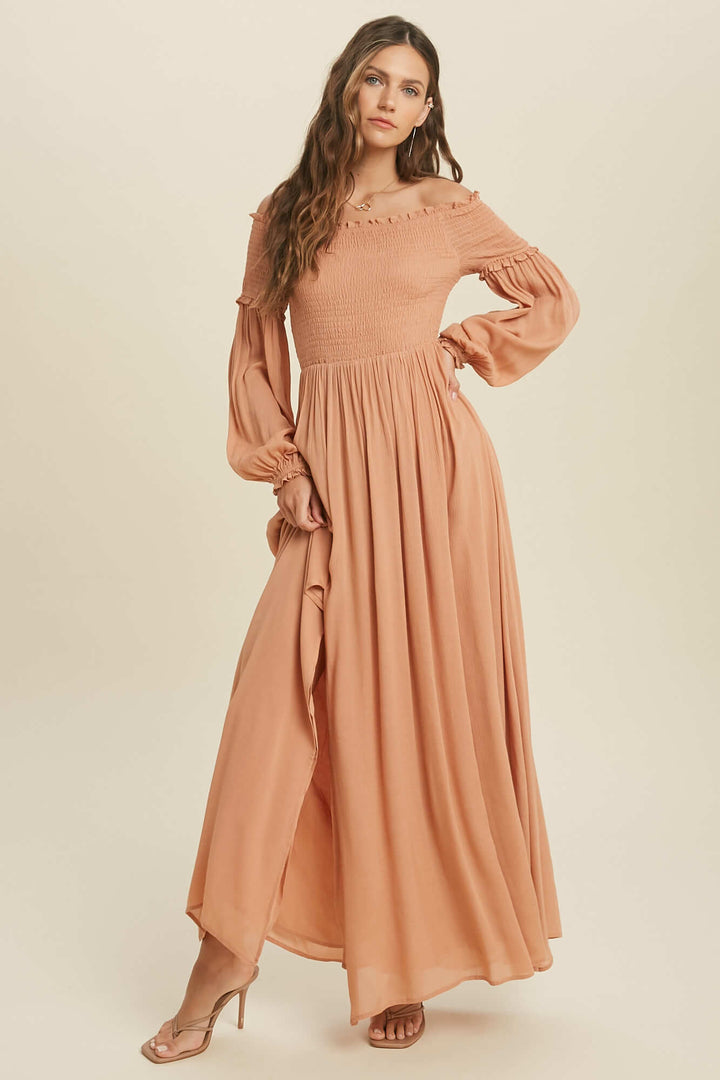 Rose Smocked Chiffon Maxi Dress - Dress