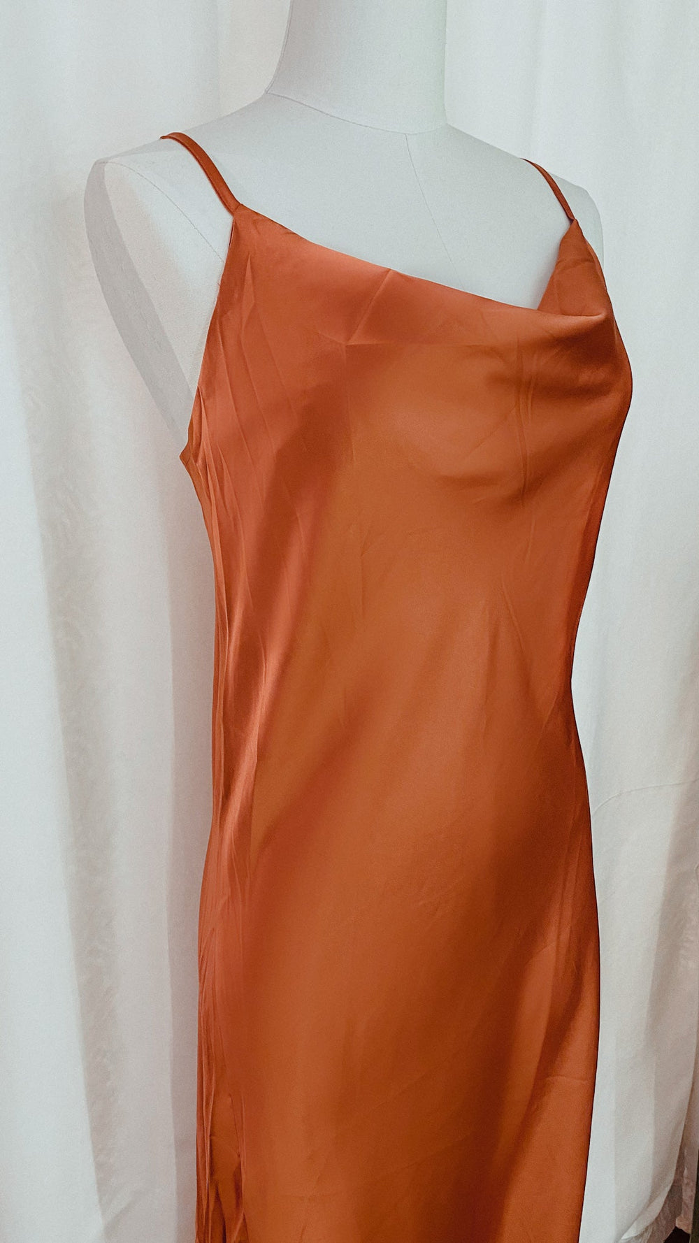 Satin Cowl Neck Midi Dress in Copper - Dress