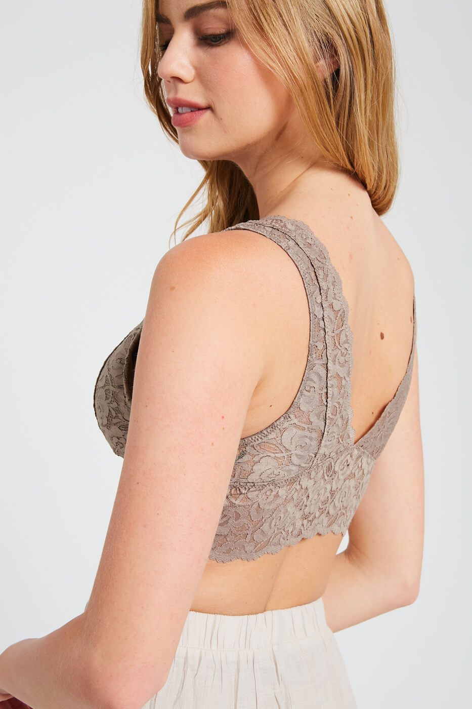 Sheer Lace Padded Bralette (Cocoa) - Intimates