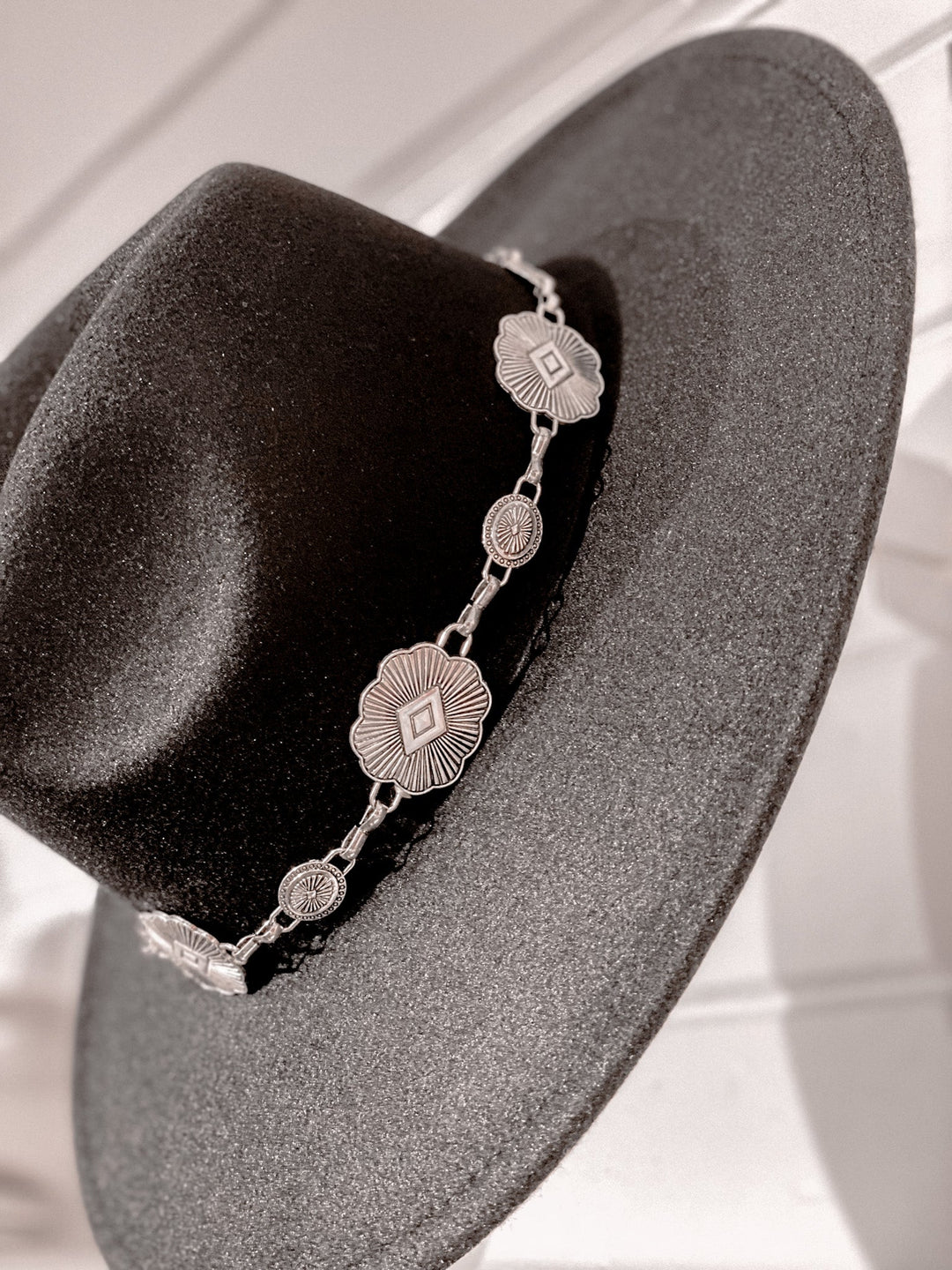 Silver Medallion Black Fedora Hat - Hat