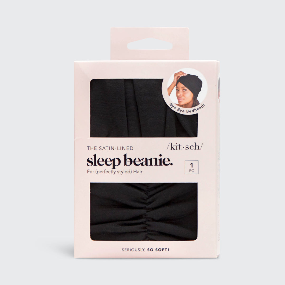Sleep Beanie with Satin Lining - Black - Hair Accessory