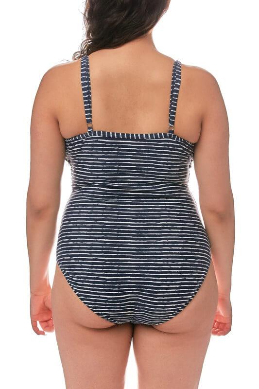 Slimming Striped One-Piece Swim (Curvy) - Swimwear