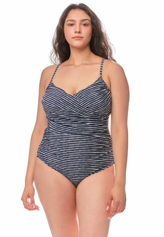 Slimming Striped One-Piece Swim (Curvy) - Swimwear