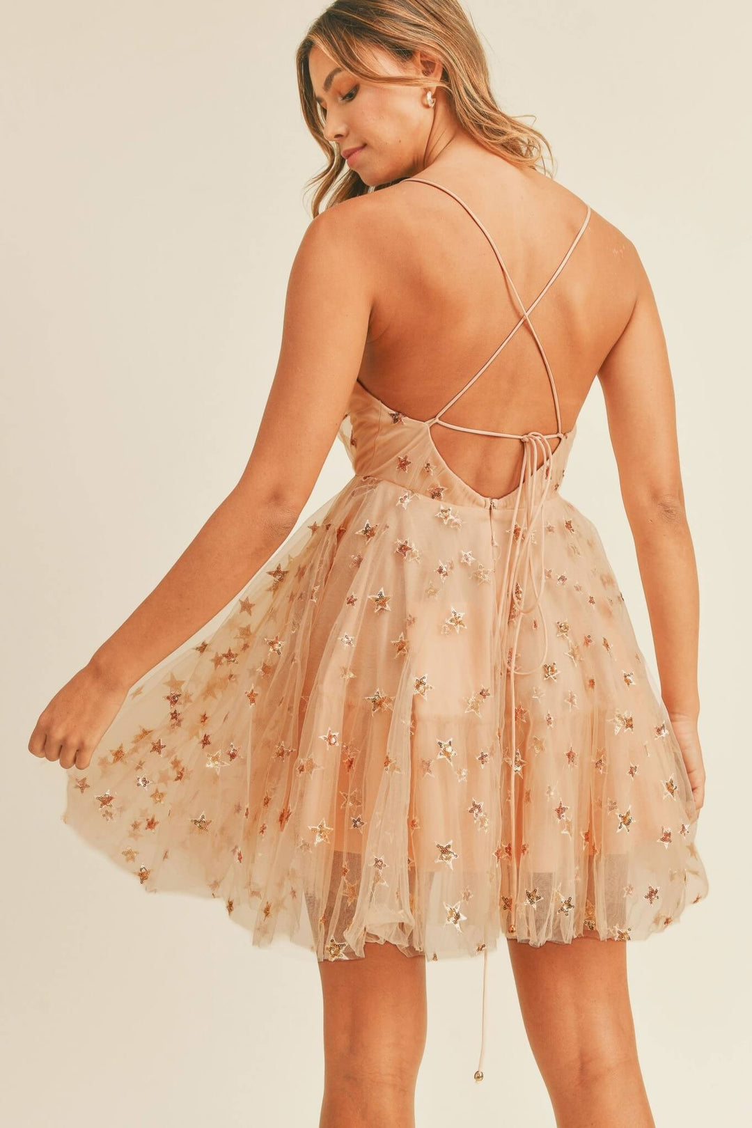 Star Patch Tulle Mini Dress - Dresses