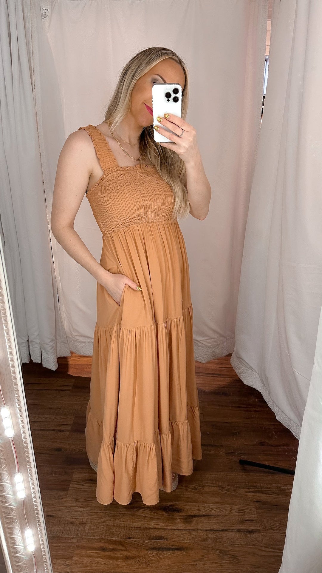 Sun Kissed Apricot Tiered Maxi Dress - Dress