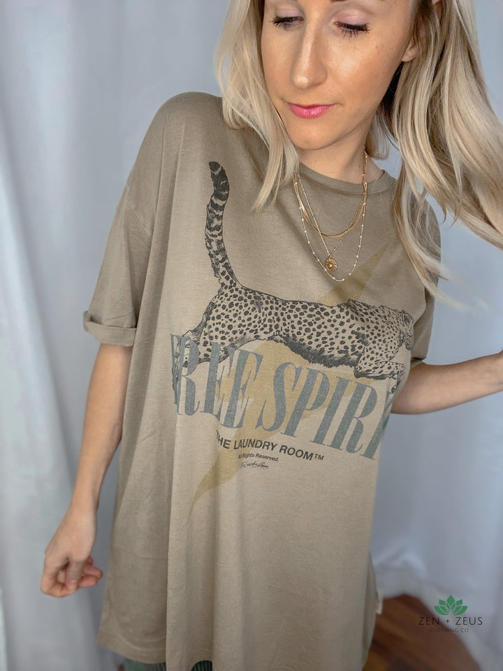 The Laundry Room Free Spirit Oversized Tee - Camel Gold - Graphic Tee