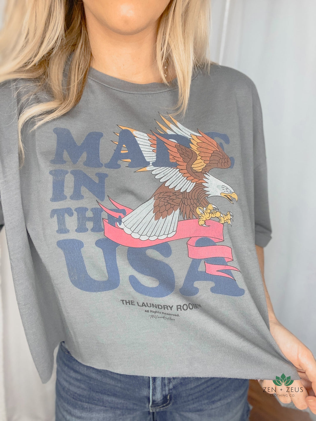 The Laundry Room USA Banner Crop Oversized Tee - Graphic Tee