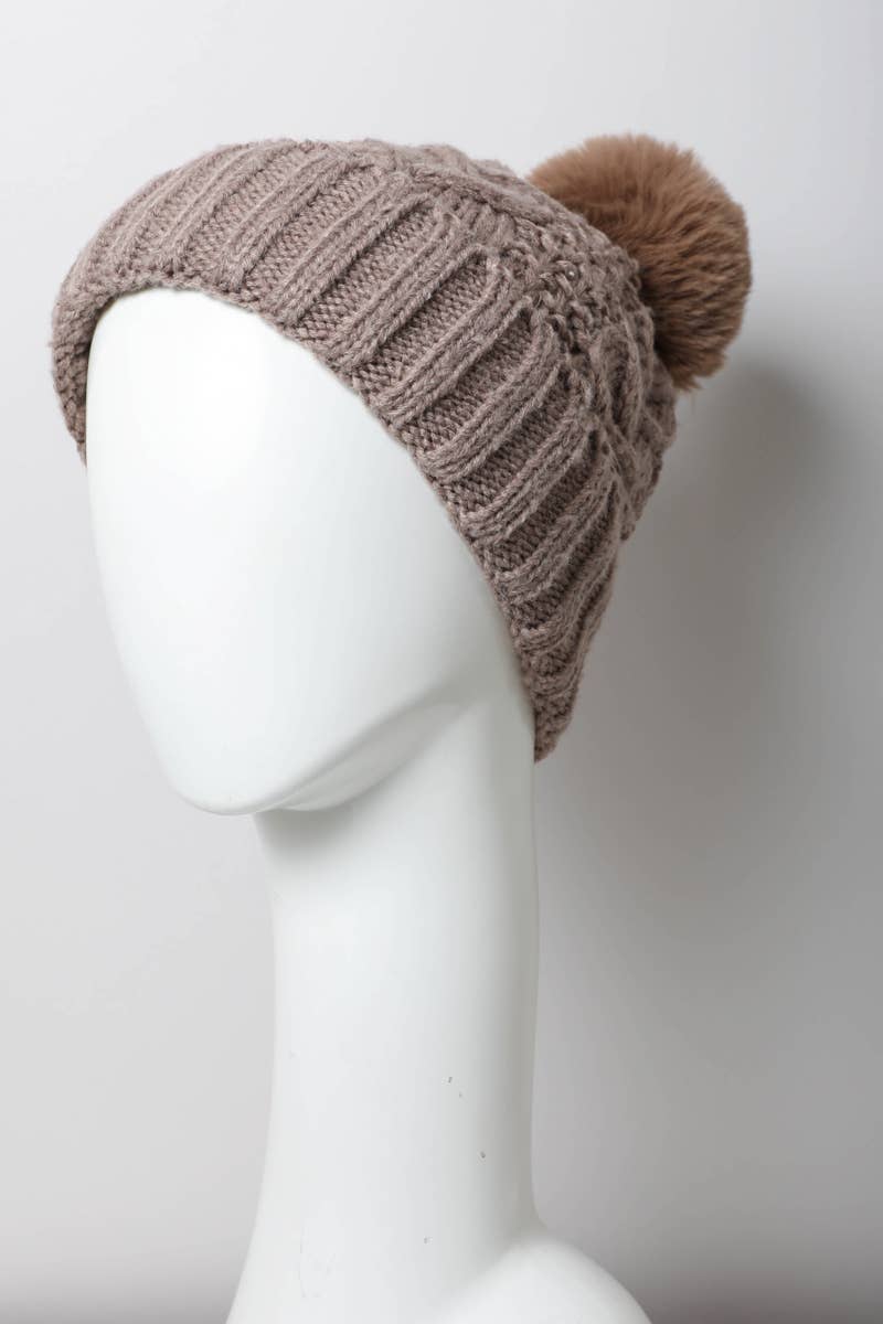 Thermal Lining Cable Knit Beanie - Hat