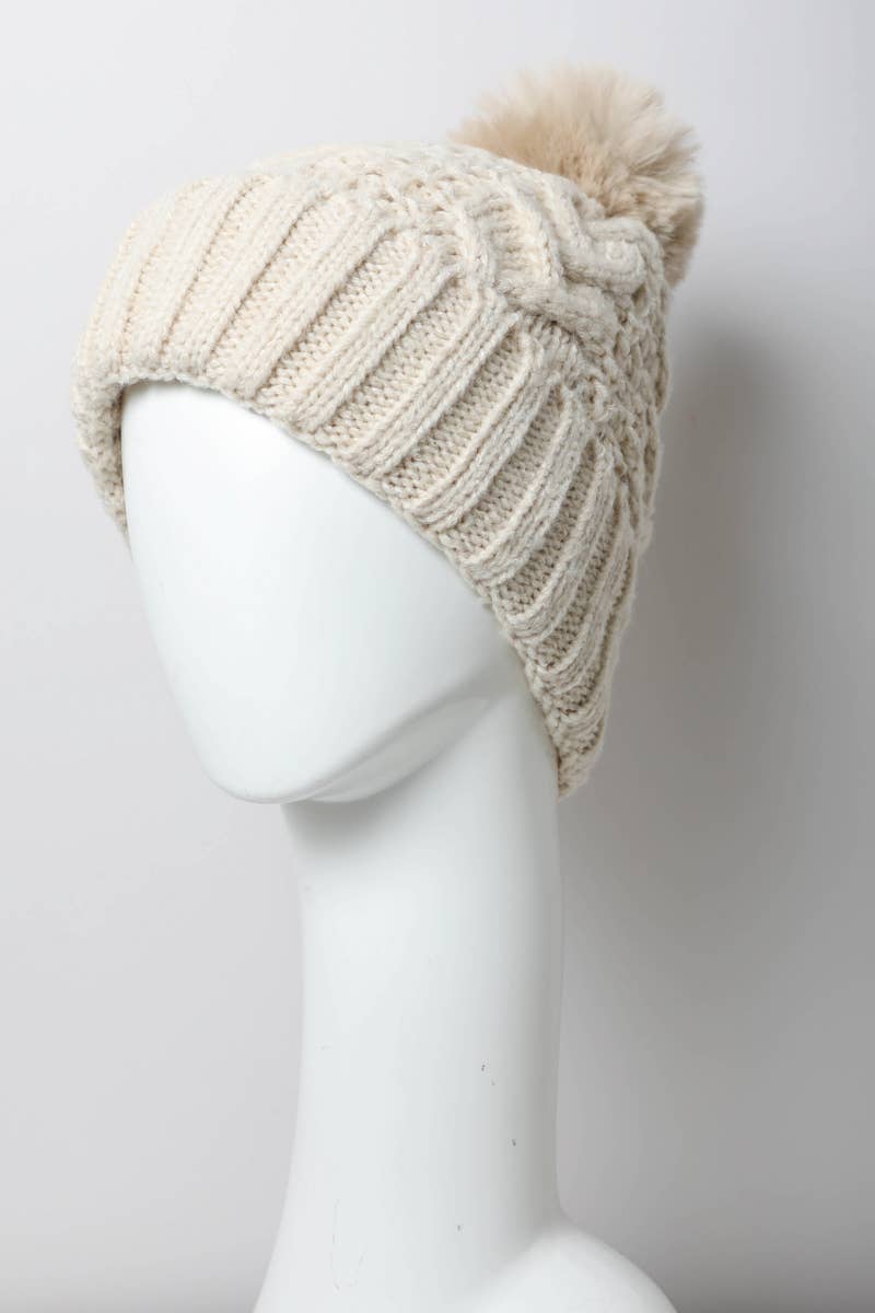 Thermal Lining Cable Knit Beanie - Hat