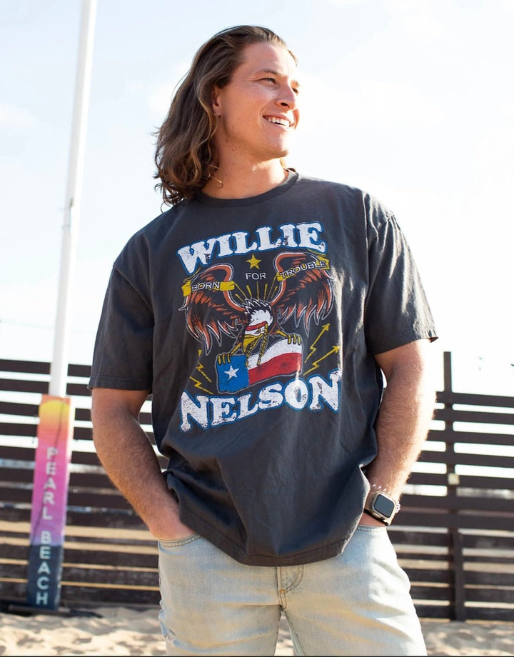 Willie Nelson Born for Trouble Thrifted Tee - Graphic Tee